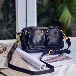 Vintage luxury natural genuine leather women's multi-pocket crossbody bag casual outdoor real cowhide female shoulder bag Girls