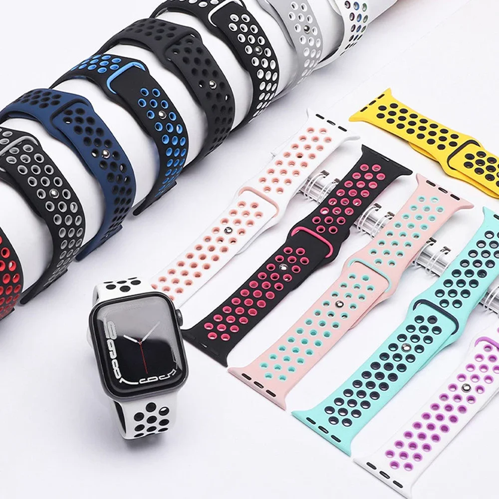 Tali Olahraga untuk Apple Watch Band 45Mm 44Mm Ultra 2 49Mm 41Mm 42 45 44 Mm Gelang Silikon IWatch Seri 10 9 8 7 3 SE 40Mm Band