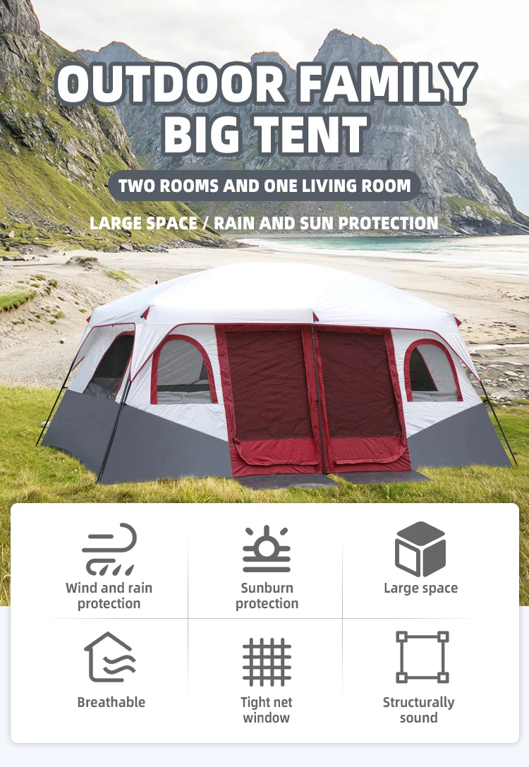 Mesh Design 2 Rooms 1 Living Room Big Event Tents Camping Tents 12 Person Beach Tent Waterproof With Panoramic Sunroof