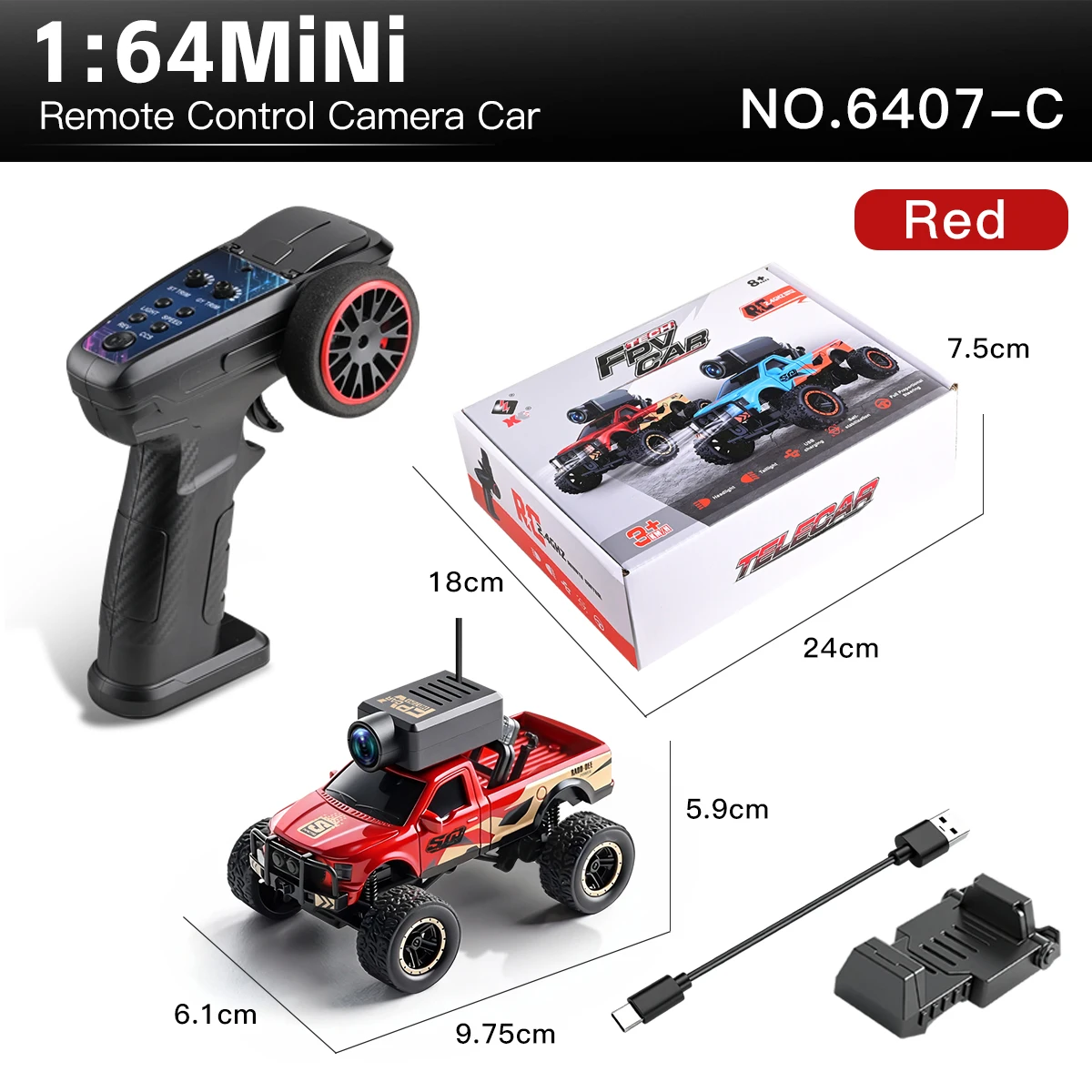 Nieuwe Wltoys 6407 1:64 Mini FPV RC auto met camera en monitor, WiFi app-besturing, snelle drift raceauto, bureaublad speelgoed, cadeau