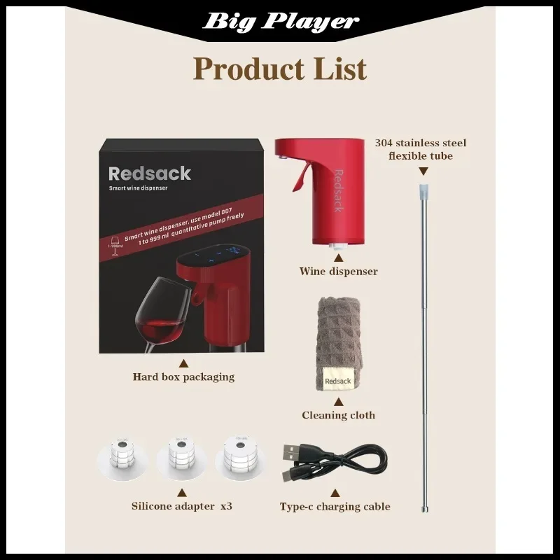 Electric Fully Automatic Wine Whiskey   Dispensing Machine Wine Faucet Bar Machine Redsack Rechargeable - Adjustable Ml