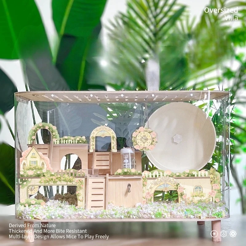 Transparent Rodent Enclosure - 60cm Anti-Chew Hamster House with Removable Tray, Multi-Level Playground for Syrian/Dwarf Pets