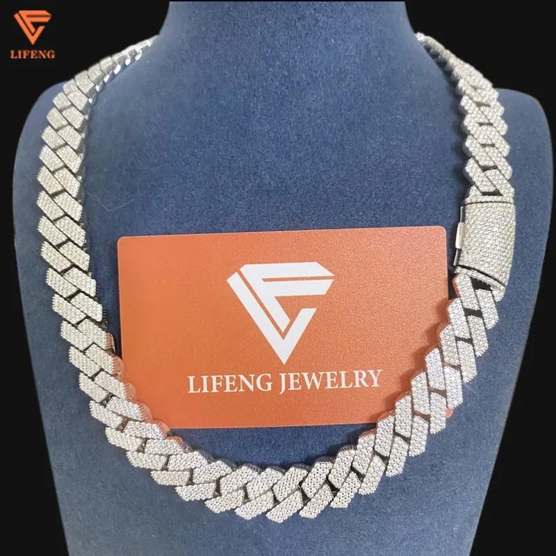 Lifeng Jewelry Hot 15mm S925 Silver Iced Out Miami Hip Hop Cuban Link Chain Pass Diamond Tester VVS1 Moissanite Cuban Link Chain