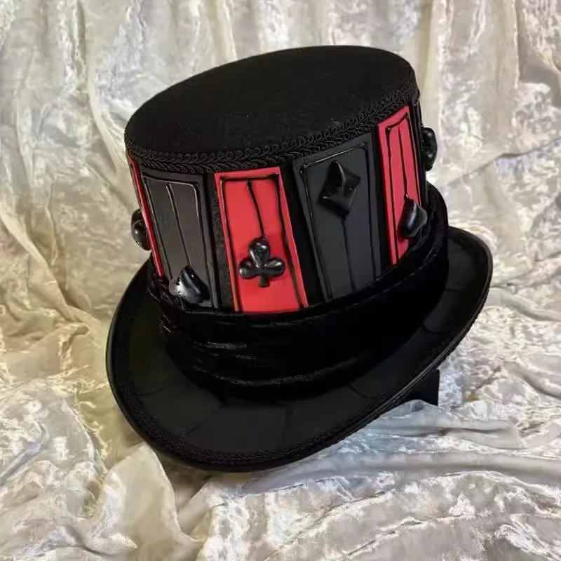 Cappello Steampunk Halloween Cosplay Spettacolo teatrale Cappello COS medievale nero e rosso