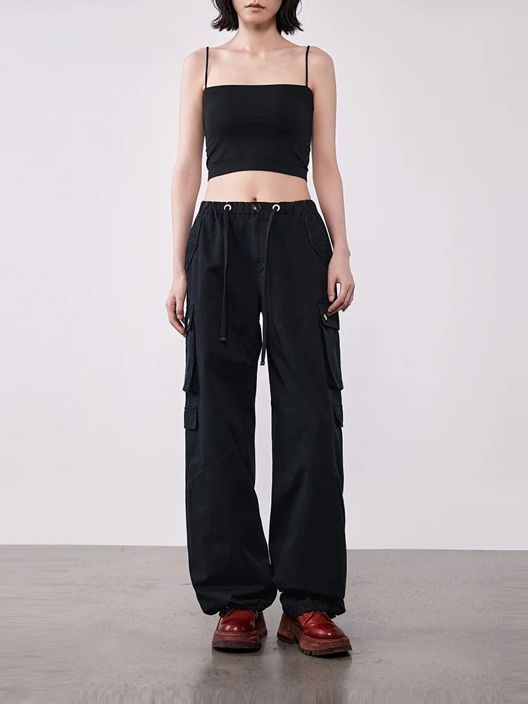 

XMOOM2025 Autumn New Women's Casual Pants Elastic Waist Straight Leg Lightweight Workwear Sle Cotton Loose Fit Trousers