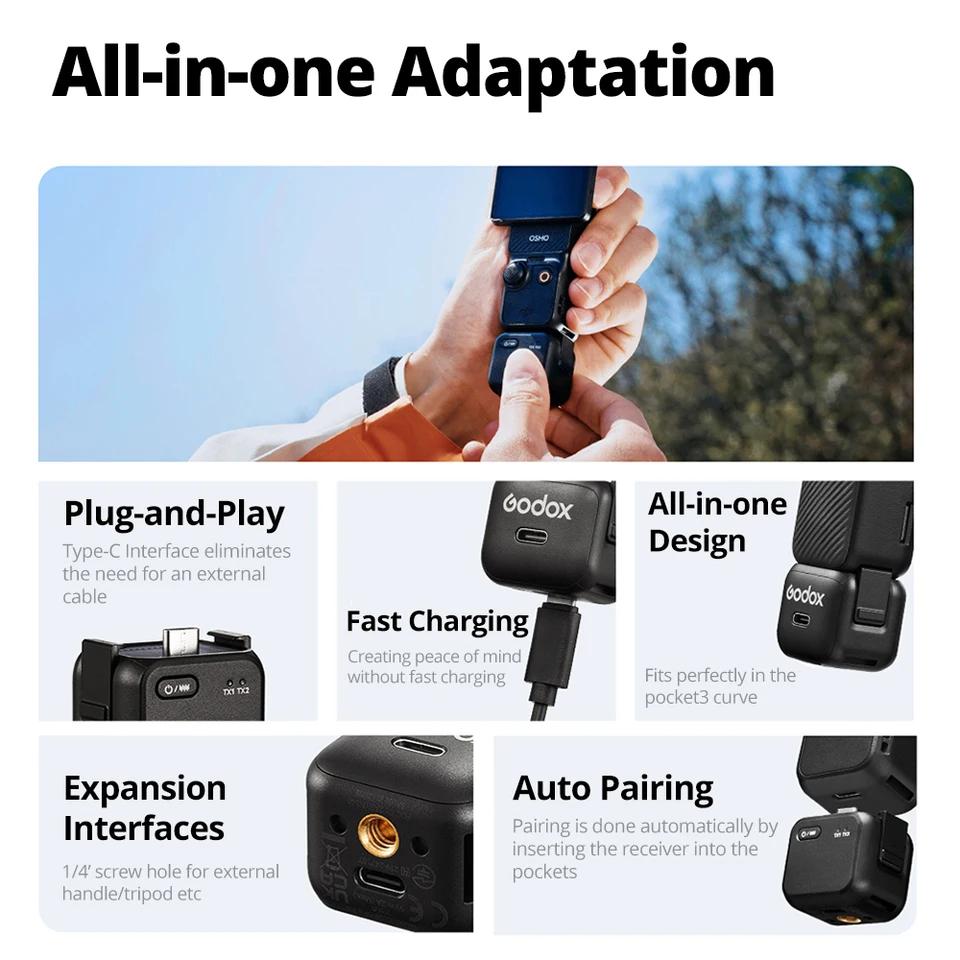 Godox Cube-OP3 2.4 جيجا هرتز ميكروفون لاسلكي خفيف الوزن 200 متر الكمون المنخفض نقل الحد من الضوضاء ل DJI Osmo Pocket3