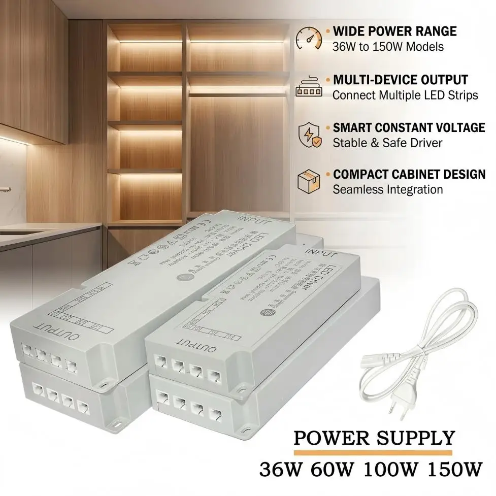 AC220V to DC12V/24V Switching Power Supply 36-150W EU/US Plug Dimmable Transformer for Cabinet Wardrobe LED Strip Light Dimming