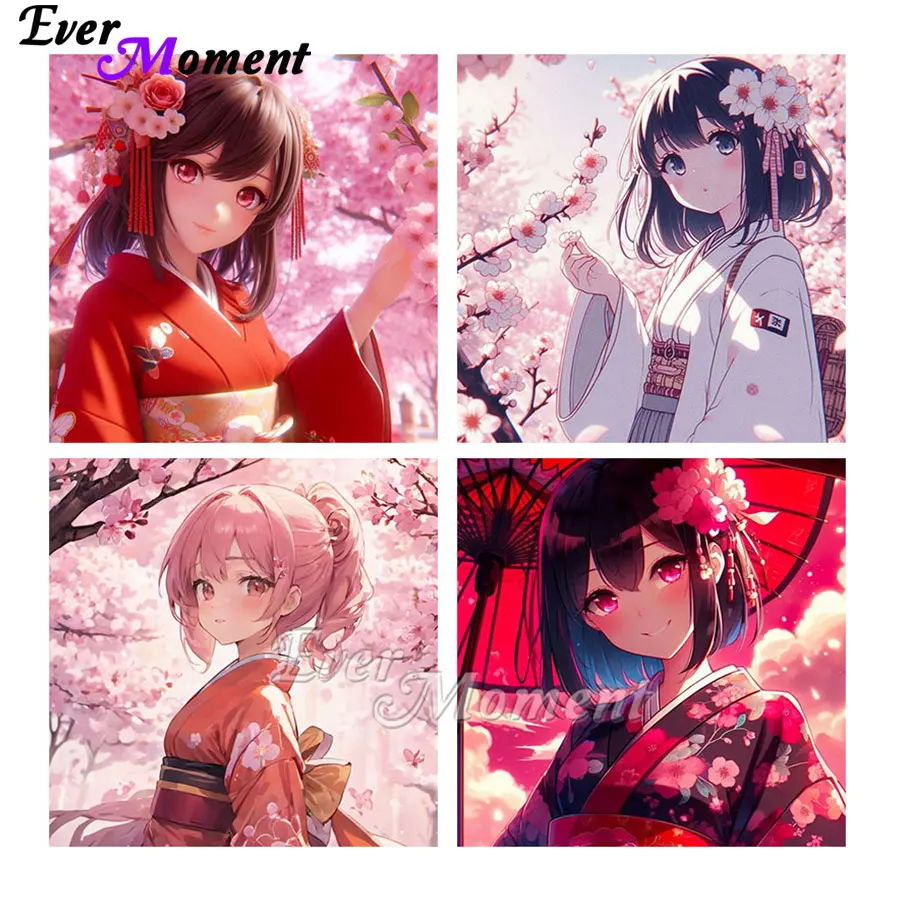 

DIY 5D Ever Moment Fairy Dust Diamond Painting Beautiful Japanese Girl AB Square Round Drill Kits ASF2799