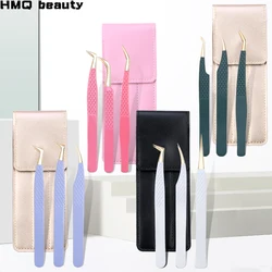 3Pc Eyelash extension Tweezers Set With Bag Stainless Steel Accurate 3D Volume Fan Lash Eyebrow Tweezer Makeup Tools Accessories