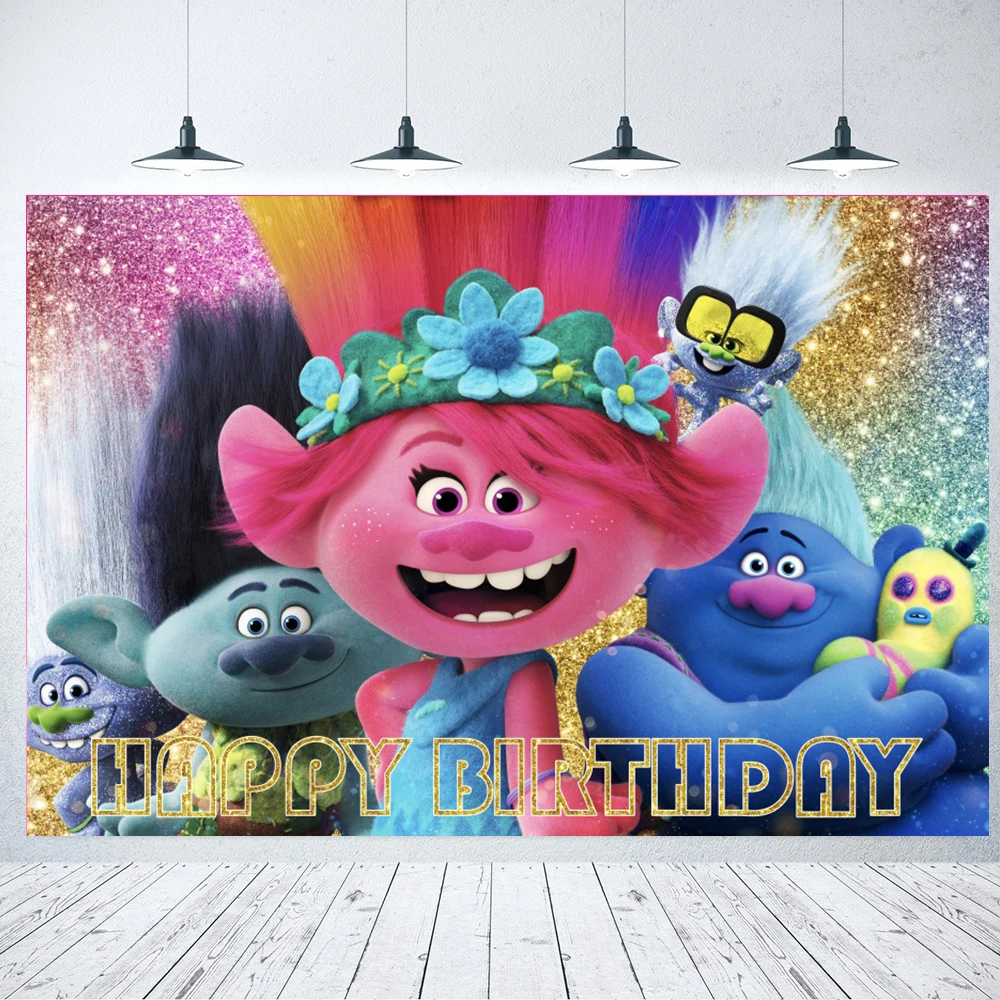 Hasbro Trolls Branch Poppy Baby Shower Photo Backdrop Birthday Party Supplies Background Photography Stage Props Banner Poster