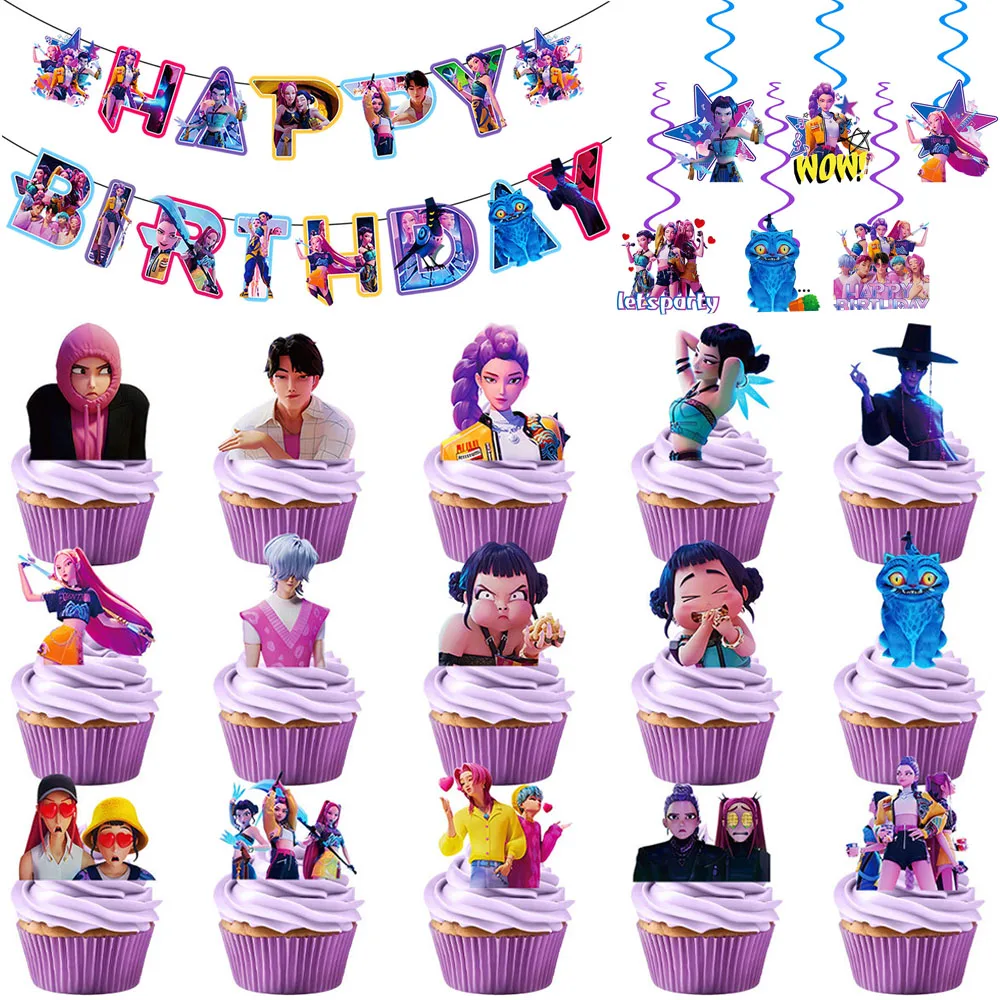 Kpop охотники на демонов, украшения на день рождения, вымпел, баннеры, топпер для торта, браслеты, рождественские подарки, детские сувениры, товары для вечеринок