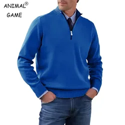 Autumn Men's Half Zipper Pullover Long Sleeve Turtleneck Jackets Solid Color Sweater Casual Breathable Knitted Basic Warm Coat