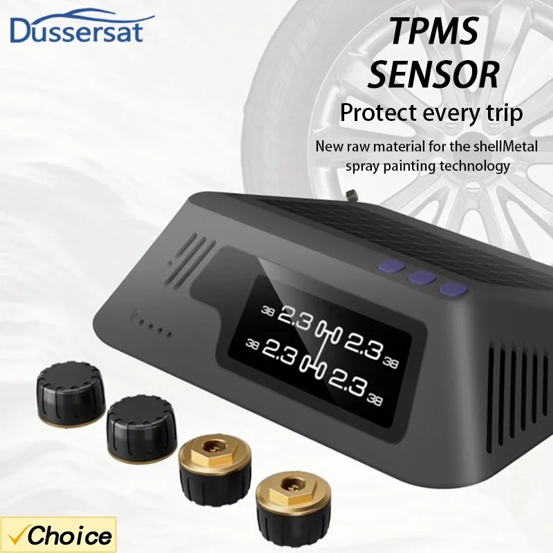 DUSSERSAT Solar Power TPMS Car Tire Pressure Alarm Monitor System Auto Security Alarm Systems Tyre Pressure Temperature Warning