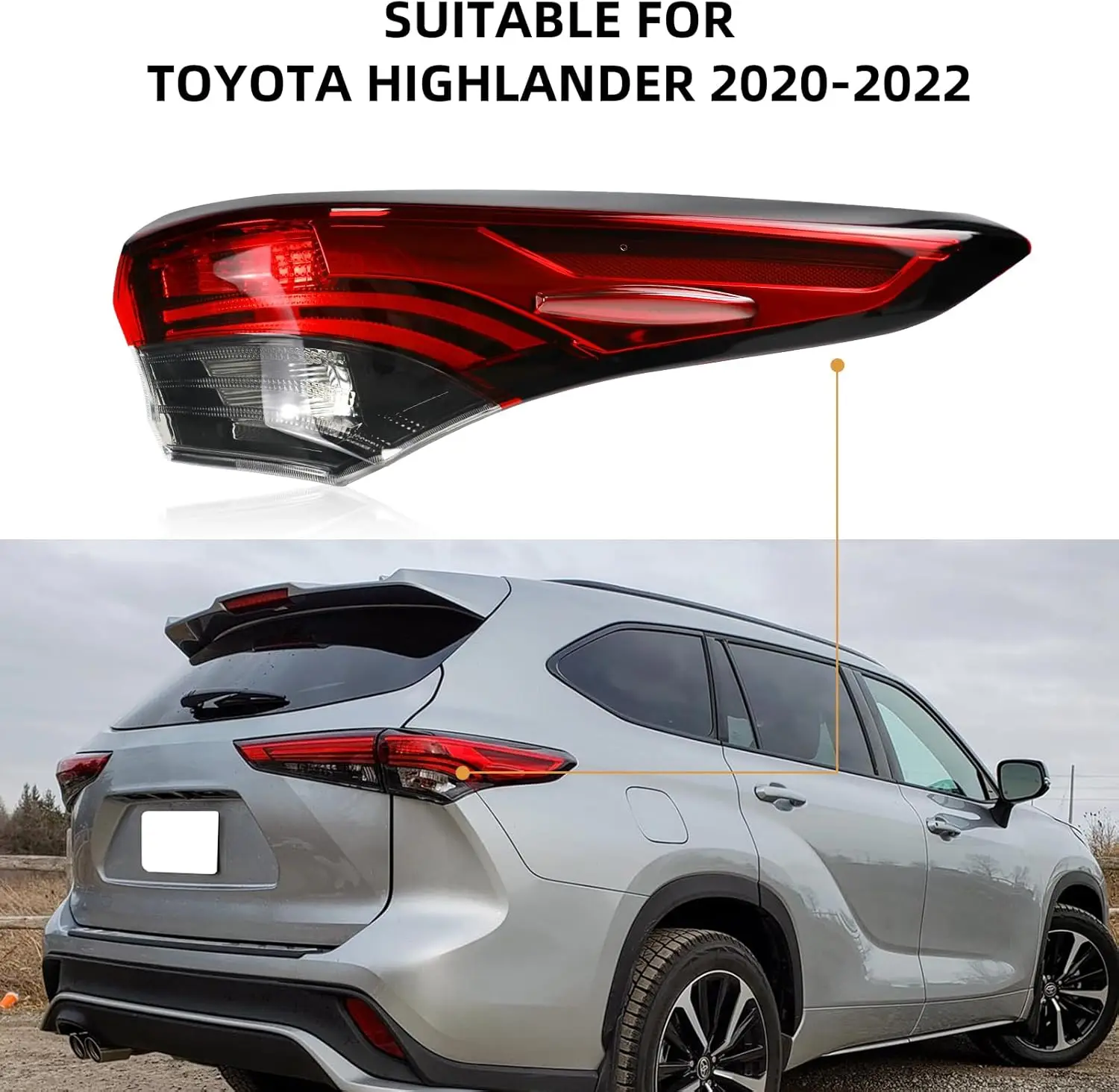 1PC Right Outer Tail Light Assembly for 2020-2022 Toyota Highlander Rear Lamp Brake Taillights Replacement Bulbs not Included