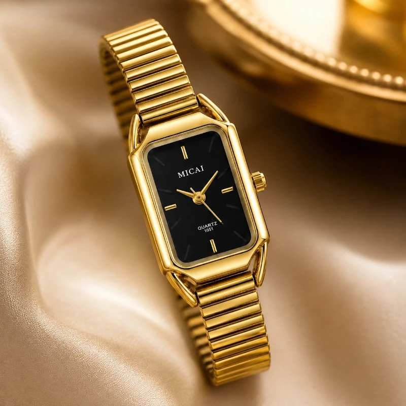 MICAI Brand Gold Ladies Watch Simple Fashion Rectangle Dial Stainless Steel Band Women's Quartz Wristwatch Jewelry Clock Gift