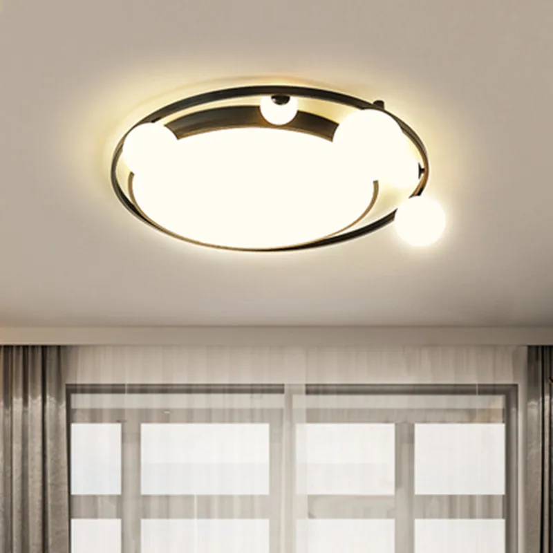 Modern Simple LED Ceiling Light For Dining Living Room Kitchen Bedroom Deco Panel Lamp Creative Glass Ball Round Black Fixtures