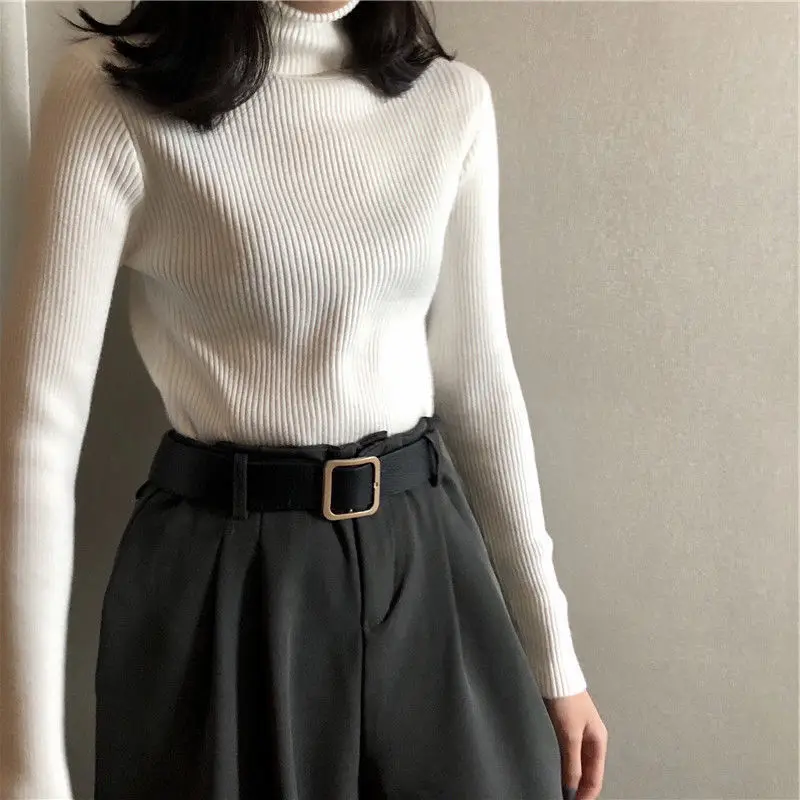 

Turtleneck Sweater Figure Flattering Cropped Pullover Ribbed Premium Stretchy Knitwear Versatile Everyday Layering Sweater