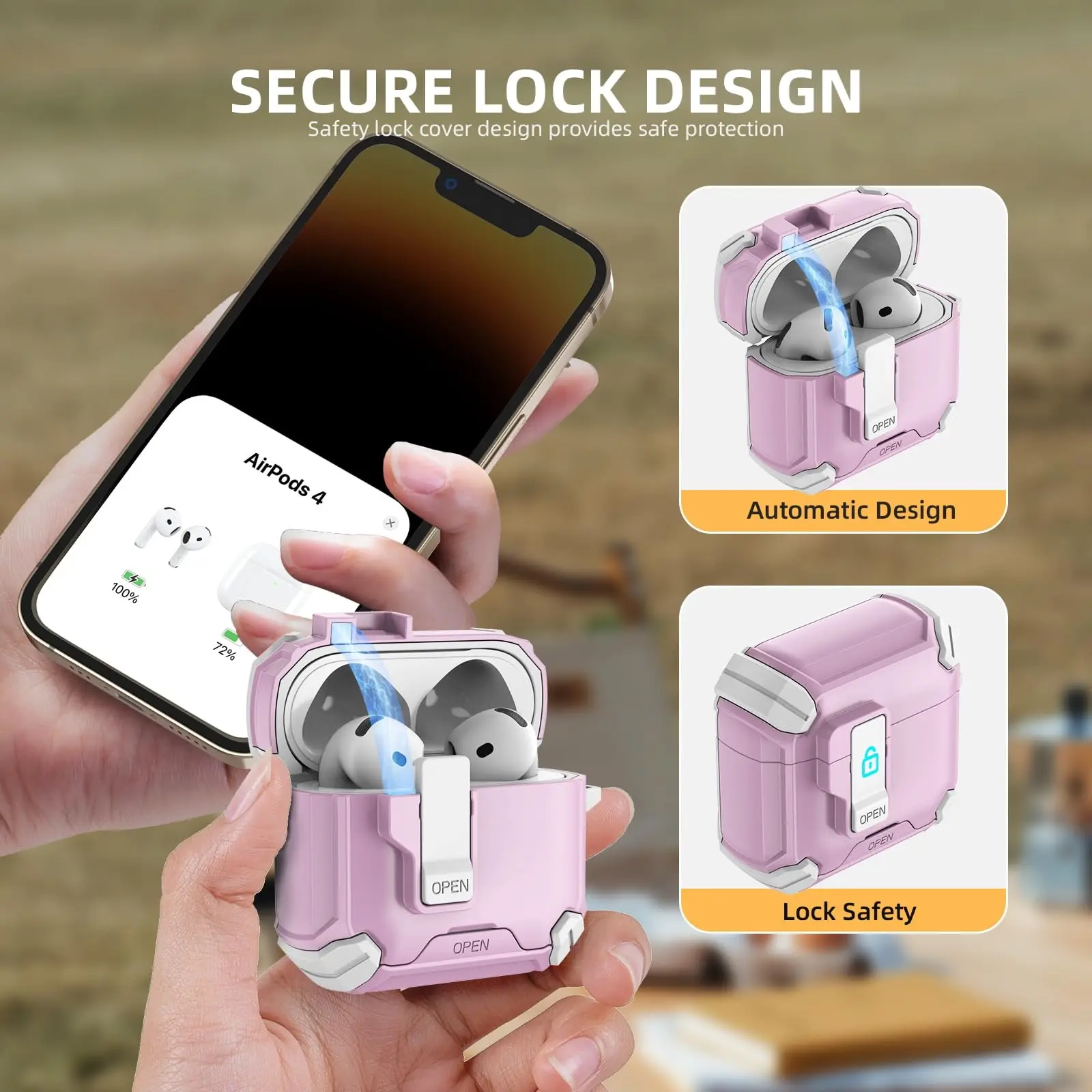 For AirPods Pro 3 Earphone Case with Phone Stand Compatible with Magsafe Magnetic Automatic Lock Case Cover for Airpods Pro 3