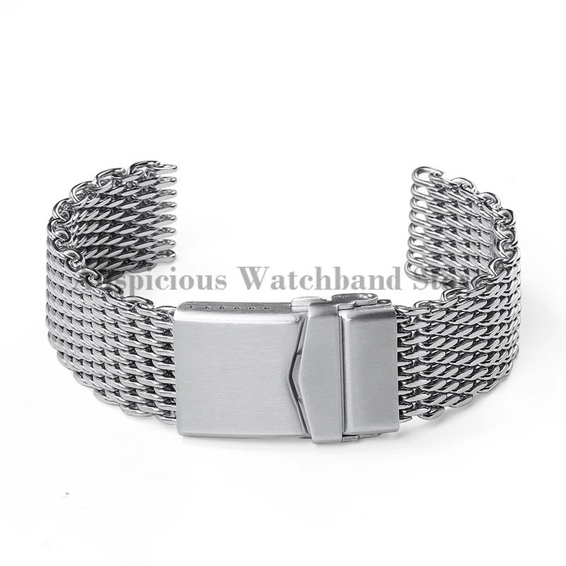 18/20/22mm Steel Dive Shark Strap Mesh for Milanese Watch Bracelet for Seiko 5 Weaving Double Snap Strap for Breitling Omega