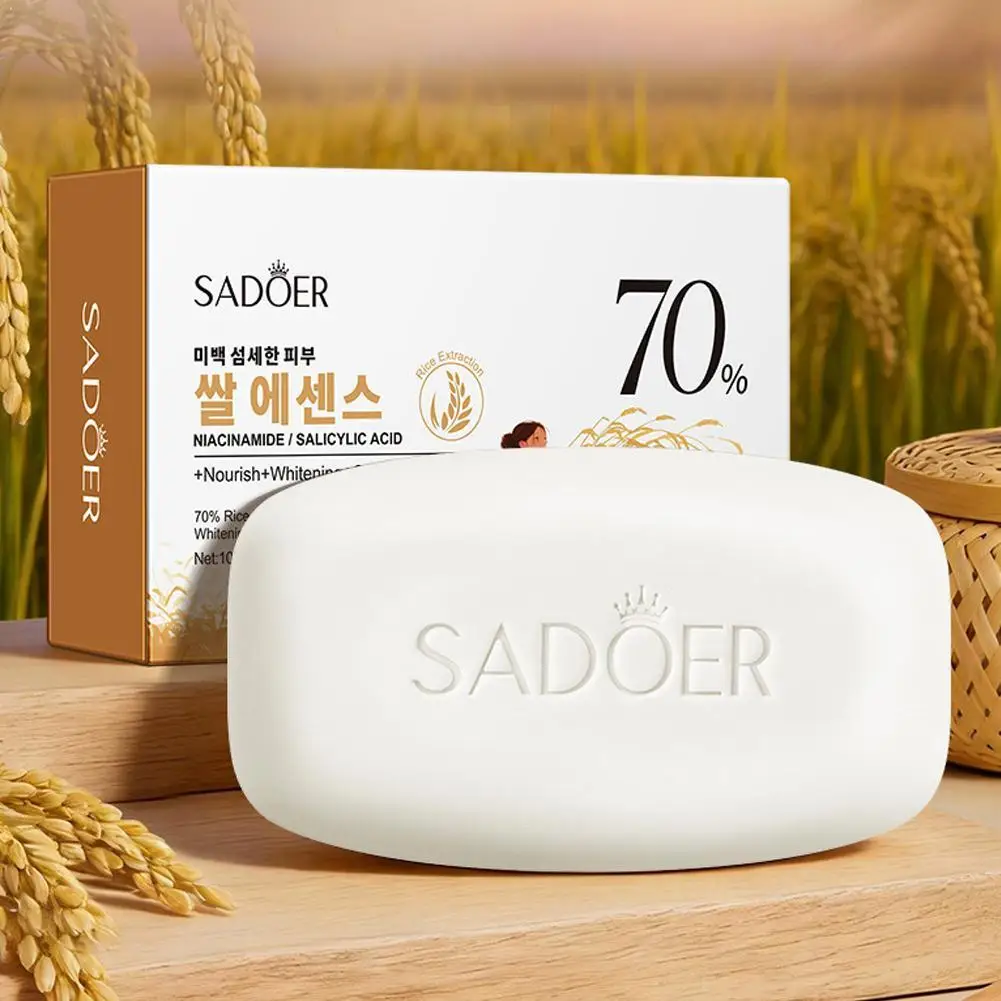 SADOER  Rice Cleansing Soap Rice Extract Salicylic Acid Niacinamide Nourishing Gentle 100g Handmade Soap