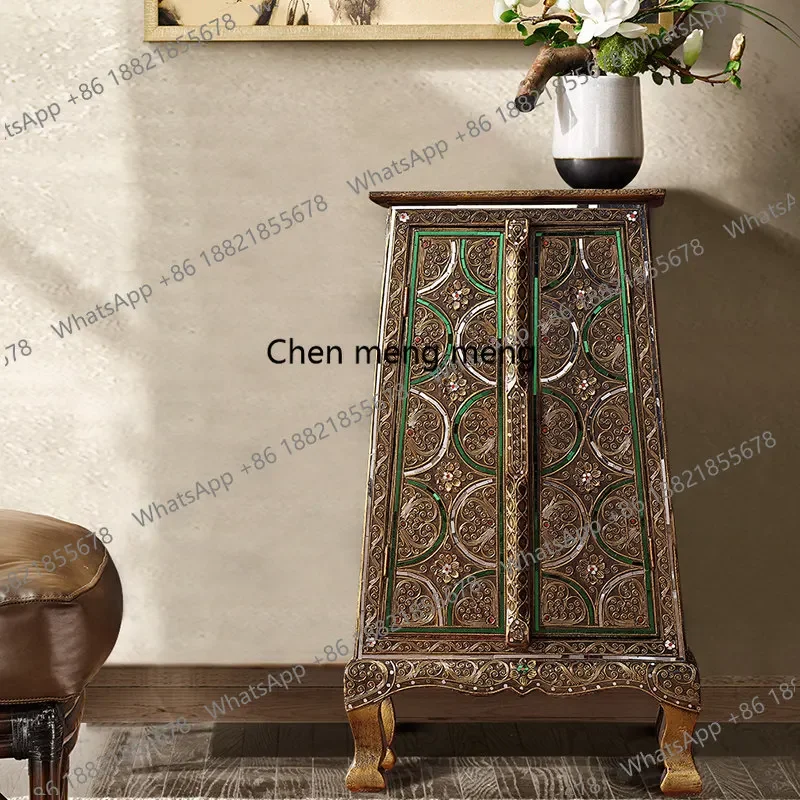

E182 Retro new Chinese solid wood locker, Thai living room entrance bedside cabinet South East Asia