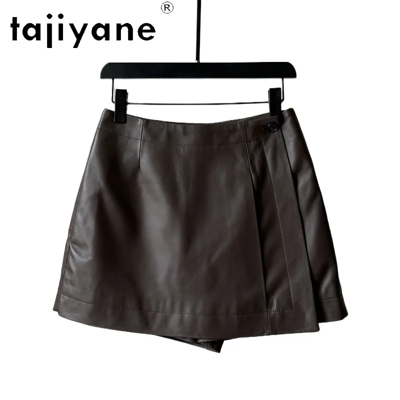 TAJIYANE Genuine Leather Shorts Skirts High Waist Women's Short Korean A-line Shorts of Woman Sheepskin Slight Stretch Юбка 2026