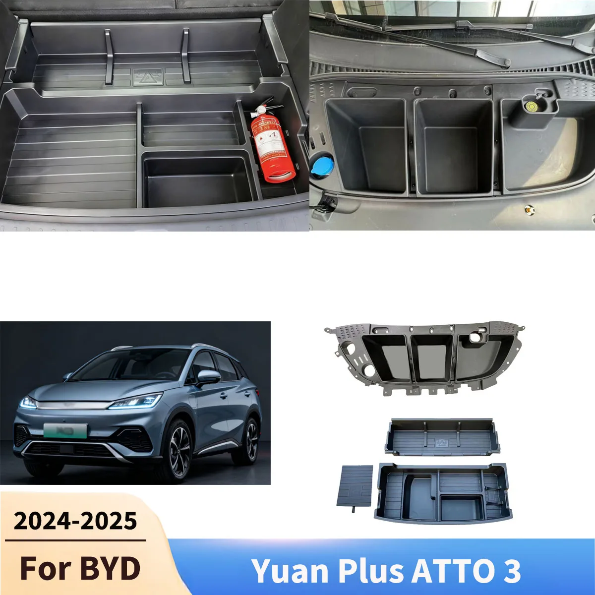 For BYD Yuan Plus ATTO 3 Car Trunk Storage with Lid Trunk Baffle Fill Box Invisible Storage Box Car Modification Accessories