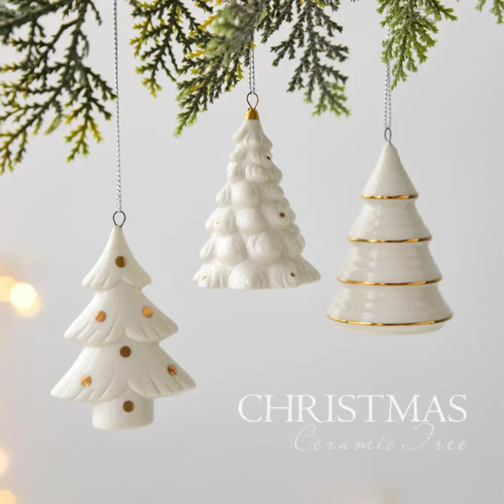 Mini Ceramic Christmas Trees Nostalgic Mini Christmas Tree Pendant Ceramic Xmas Tree Hanging Ornaments Home Decoration