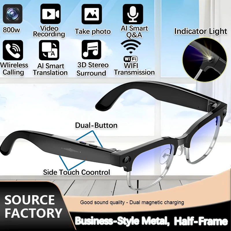 

4K Smart AI Glasses 8MP Camera Recording Videos Photo Recognition Answer Translation BT Call Photochromic Sunglasses Waterproof