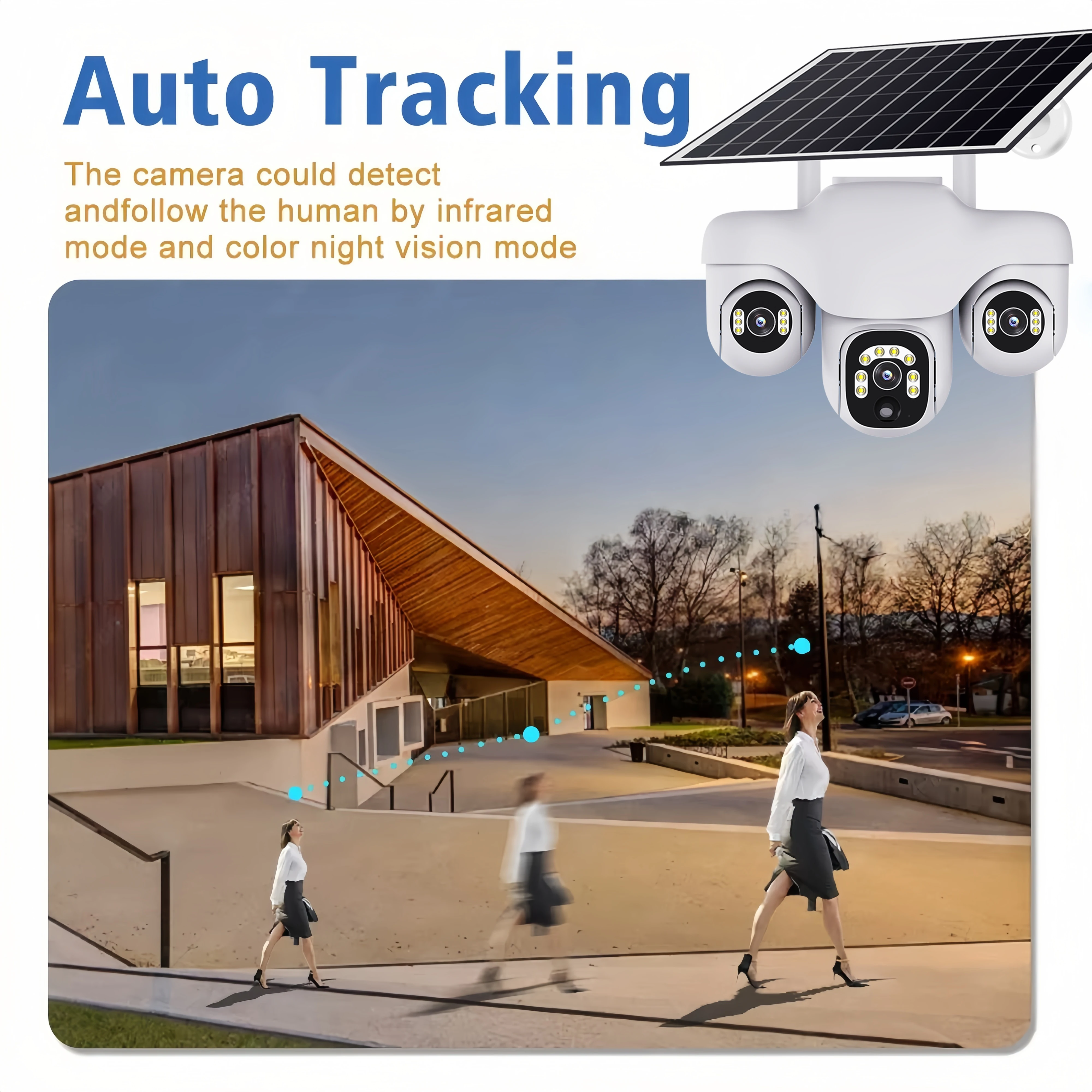 V380PRO Three PTZ Lens WiFi Solar Camera HD 15MP Outdoor Waterproof CCTV Night Vision TwoWay Audio Camera Mobile Tracking IP Cam