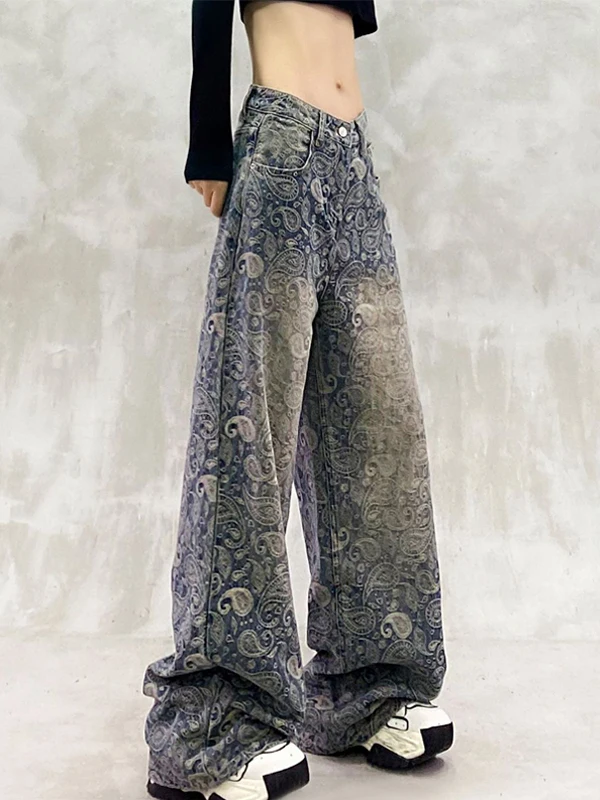 

High Waist Straight Leg Casual Denim Jeans Women's Spring New Sle Waed out Slimming Wide Leg Floor-Length Pants