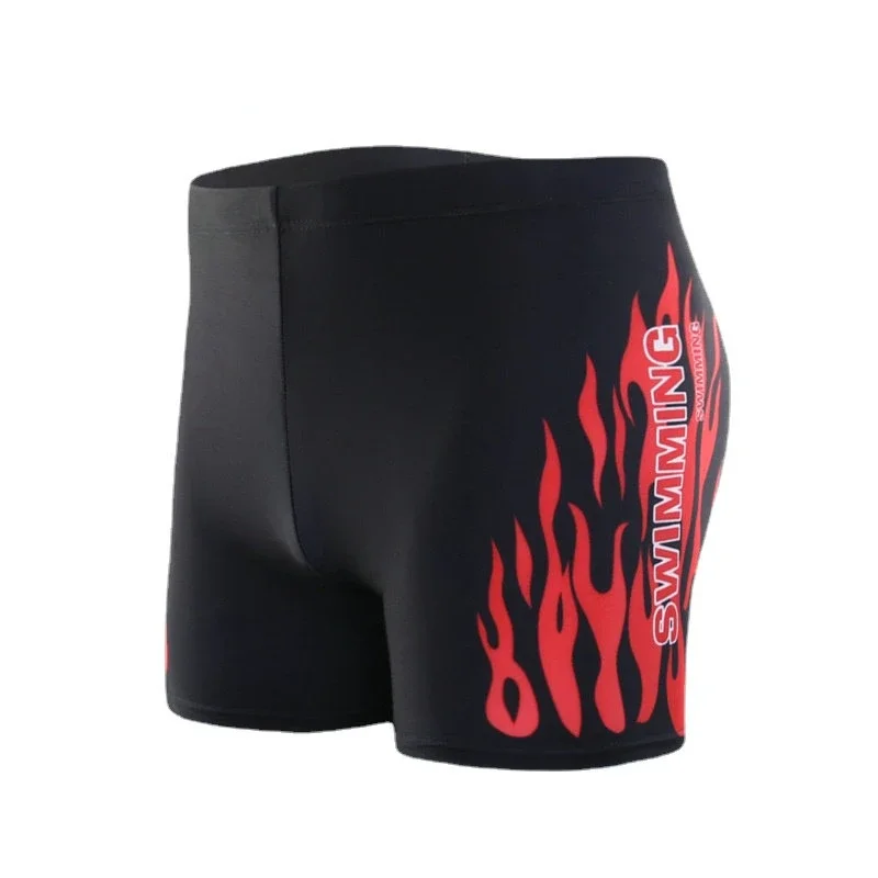 Men Swimwear Flat-angle Swimming Trunks Men's High-waisted Swimming Trunks Plus Size Beach Shorts Flame Printed Gym Shorts Men