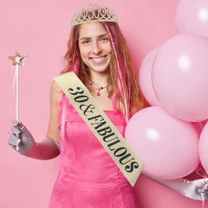 طقم تاج ووشاح عيد ميلاد من الذهب والفضة للنساء ، تاج كريستال ، زخرفة للحفلات ، هدية لصالح ، 30 ، 40 ، الذكرى السنوية ال 50 أفضل 12 تاج مبيعات 50 عاما - رقم 9