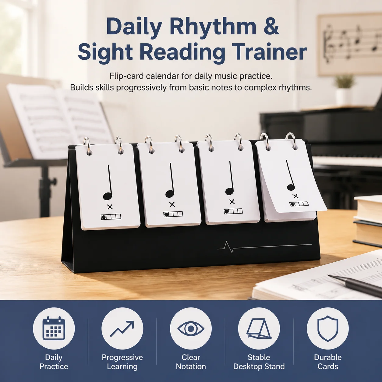 Sight Reading Rhythm Training Cards Professional for Music Classroom Home Practice Note Learning Desktop Flip Stand Set