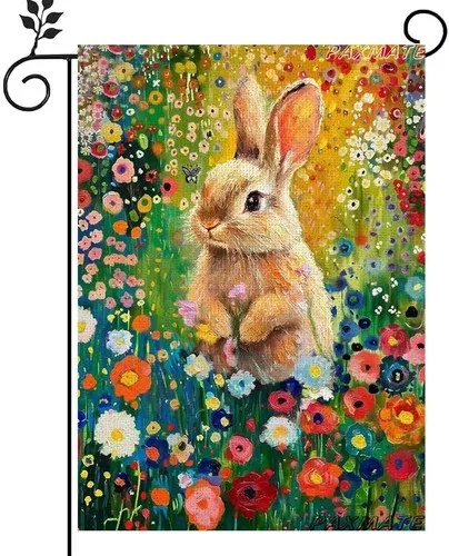 Spring Summer Bunny Garden Flag 12x18 Double Sided Burlap Wildflower Decor PPZ