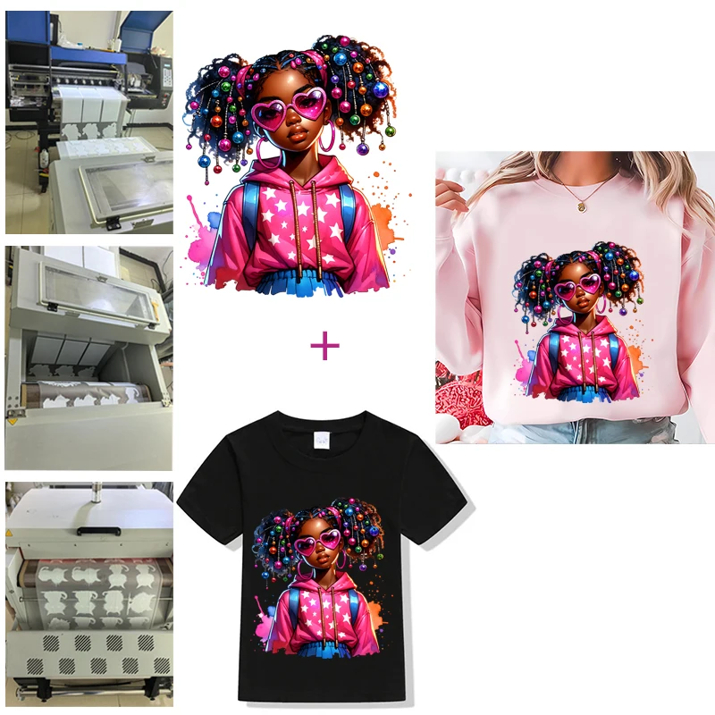Colorful Queen Iron On Transfer Printing For Clothing Heat Transfer Patch For Tshirt Hoodies Thermal Sticker Afro Girl Appliqued