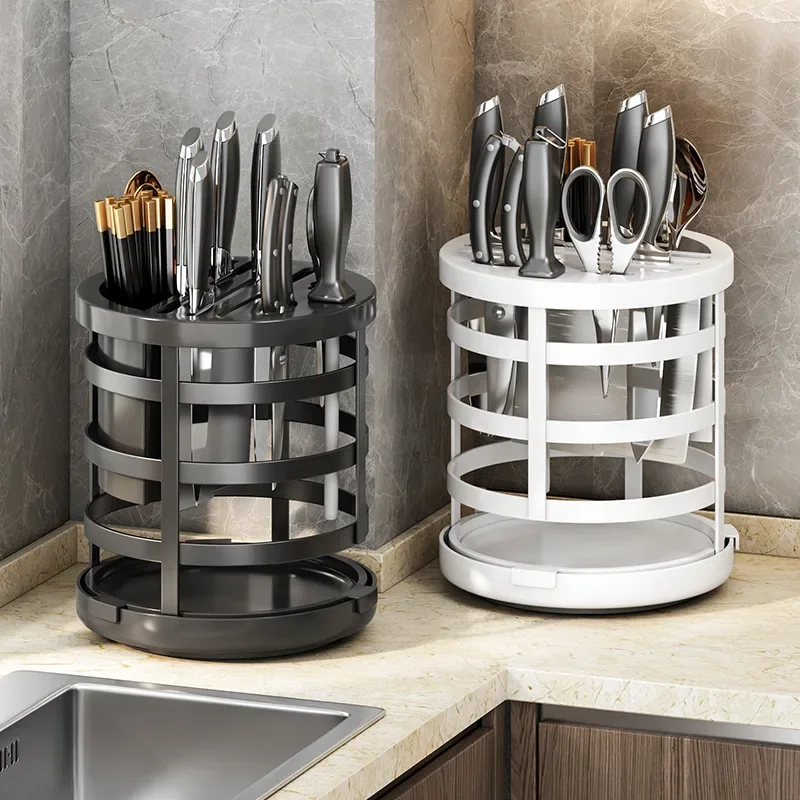 

360 °Rotation Knife Holder Stainless Steel Cutlery Organizer Rack Knife Stand Draining Tableware Storage Box Kitchen Accessories