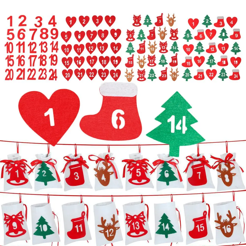 Candy Tag conto alla rovescia pacchetto di biscotti buon natale calendario dell'avvento numero ornamento di natale regalo adesivo in feltro etichetta natalizia