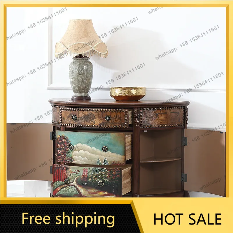 LD American retro dining side cabinet, living room entrance corridor decoration painted dining side cabinet