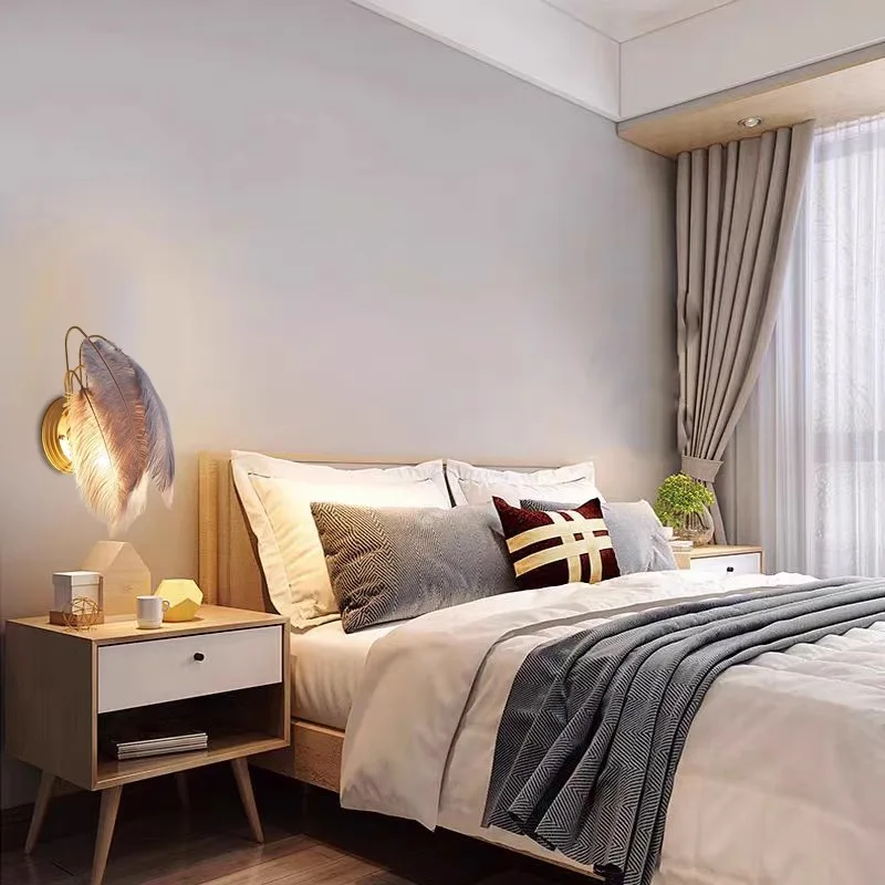 Grey feather wall lamp Home Decor Indoor Lighting Fixtures