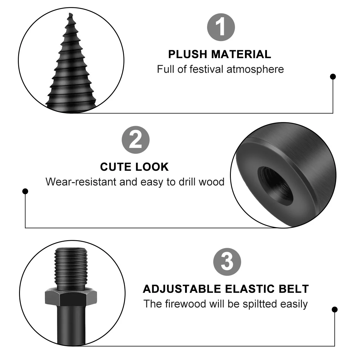 

3Pcs Splitting Wood Drill Bit Fast Efficient Anti-Skid Groove Design Woodworking Tool Splitting Wood Drill Bit