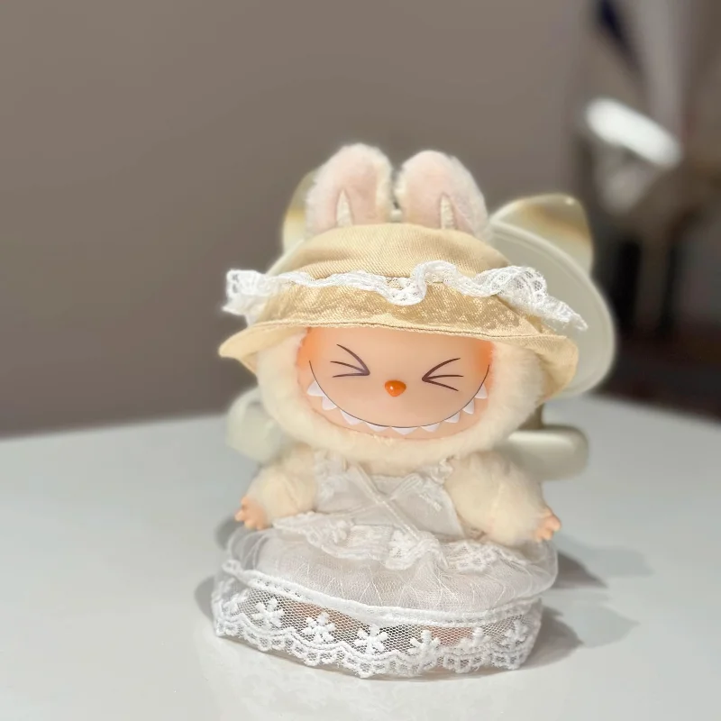 Poppenkleertjes voor Labubu V1 V2 V3 Schattige pop aankleedaccessoires Set Zonnehoed Witte kanten jurk Set Perifere decoratie Speelgoedgeschenken