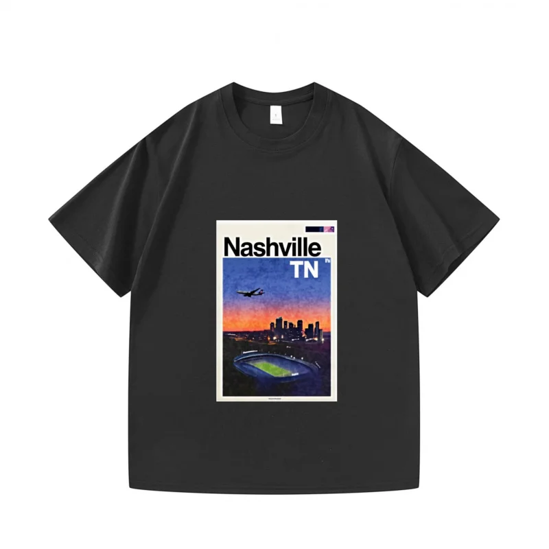 

Men's T-shirt Black Nashville TN Cityscape Print Casual Wear for Travel and Daily Use