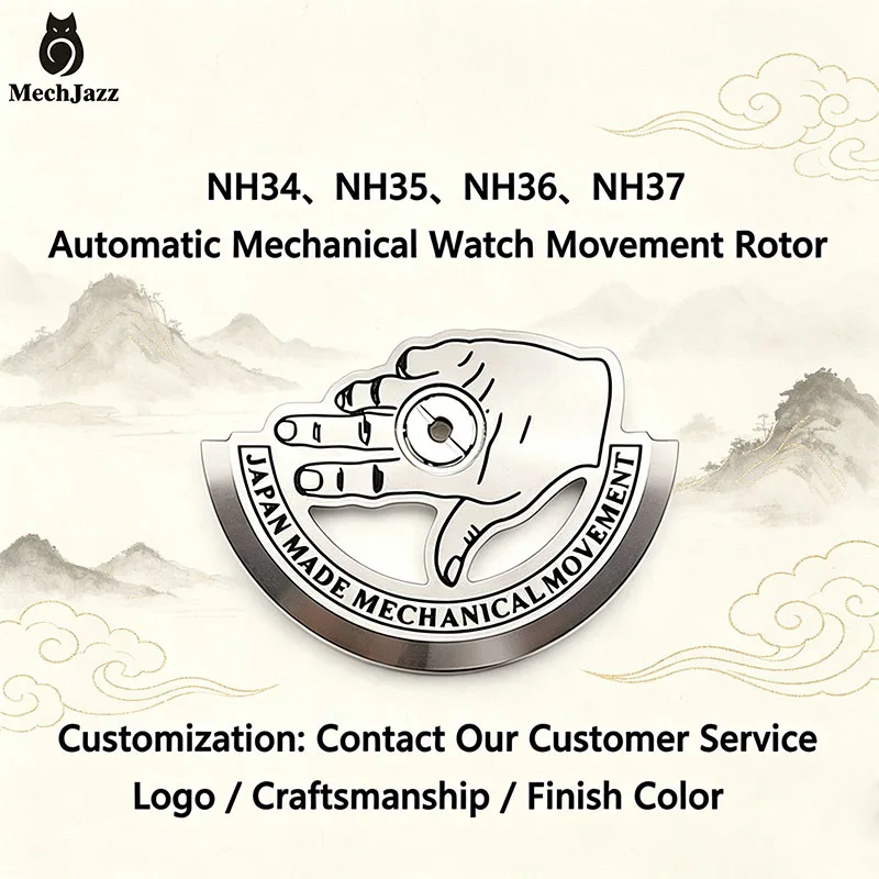 MechJazz Hollow Hand Gesture Engraved Automatic Rotor, Compatible with Seiko NH35 NH36 Movement, Mechanical Watch Mod Parts