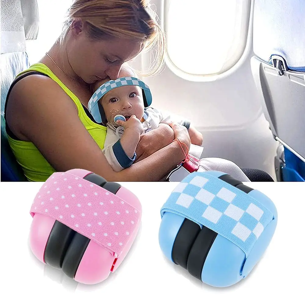 

Soft Padded Design Baby Ear Protection Headphones with Elastic Headband Dot Grid Pattern Baby Noise Cancelling Headphones