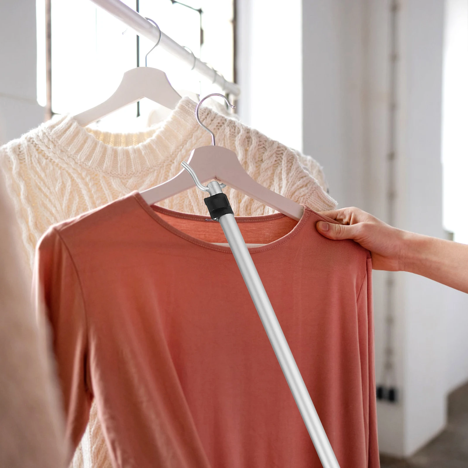 

1pc Retractable Clothesline Pole Aluminum Alloy Strong Load-Bearing Flexible Garment Hanging Rod Home Balcony Use