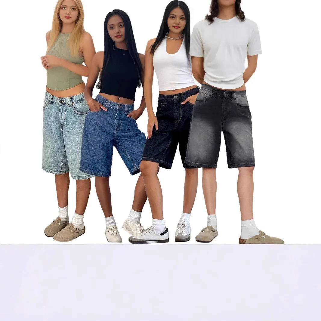 Summer Clothes Shorts Women Casual Y2K Denim Shorts Cotton Medium Wash Jean Shorts Low Rise Wide Leg Cutoffs Black Solid Color