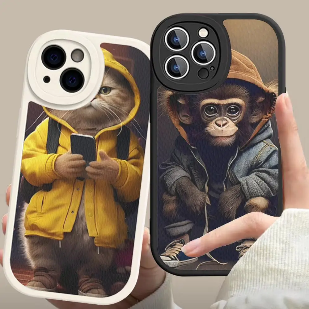 

Monkey Frog Pig Cow Bird Cat Animal Phone Case Hard Leather For iPhone 14 13 12 Mini 11 14 Pro Max Xs X Xr 7 8 Plus Fundas