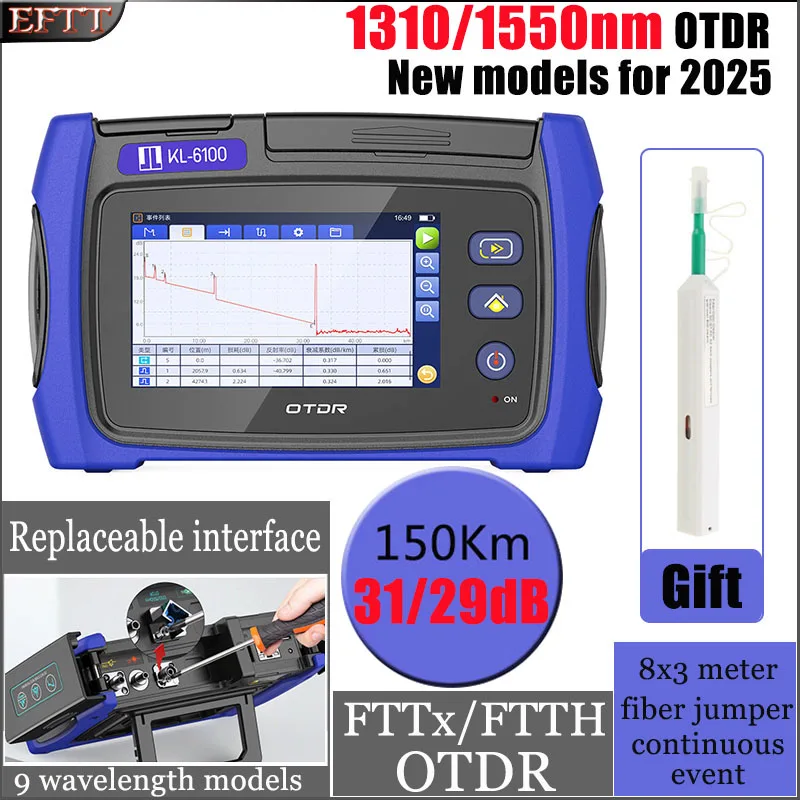 

2025 NEW Mini OTDR 1310/1550/1577/1625/1650nm 31dB/29dB VFL Optical Time Domain Reflectometer OPM Active Fiber Live Tester