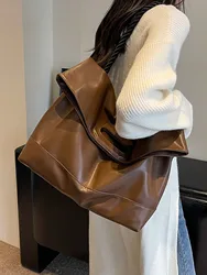 College Student Class Shoulder Bag Brown Leather Waterproof Computer Bag Large Capacity Tote Bag Commuting Big Bag Diagonal Stra